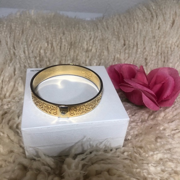 COACH Authentic Gold Tone Signature C Logo Bangle - Picture 4 of 6